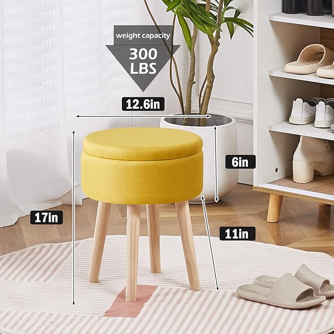 Mxfurhawa Storage Ottoman Foot Stool Linen Round Vanity Stool Tray Top Footstool - Image 2