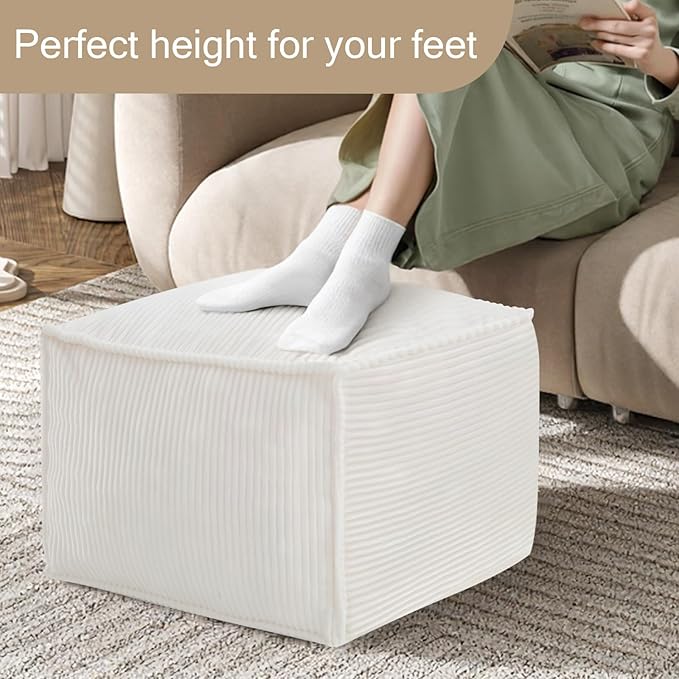 MeMoreCool Square Stuffed Pouf Ottoman Foot Rest, Corduroy Floor Pouf Foot Stool - Image 4