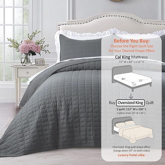 Oversized King Quilt Set 112"x106" – Soft Washed 3-Layer Lightweight California - Image 3