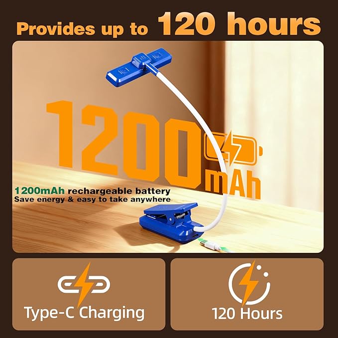 VAVOFO Rechargeable Book Light Rotatable：24 LEDs Reading Light, 3-Color & - Image 6