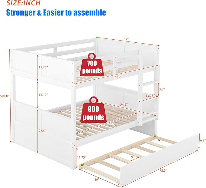 TSAMPA Latest Upgraded & Stronger Heavy Duty Solid Wood Full Over Full Bunk Bed - Image 2