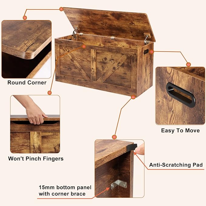 Timberer 39.4" Storage Chest, Wooden Storage Bench, Large Storage Trunk - Image 5