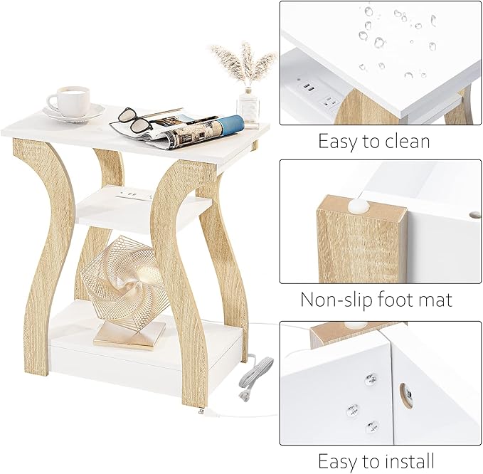 End Table with Charging Station, Side Table with USB Ports and Outlets - Image 8