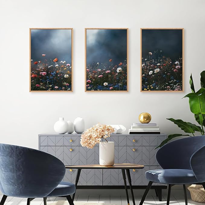 LHIUEM Large Nature Moody Floral Framed Canvas Wall Art, Abstract Dark Wall - Image 4