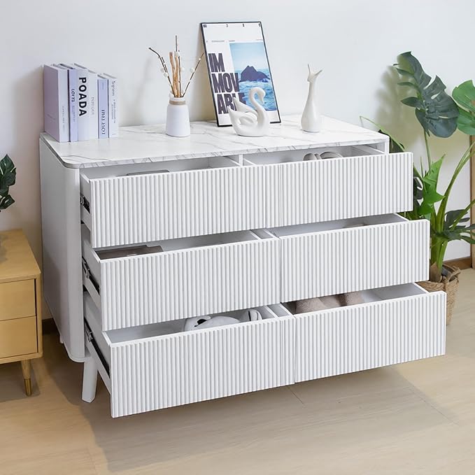 Fluted 6 Drawers Dresser for Bedroom, Wooden Dresser TV Stand, Wood Drawer - Image 9