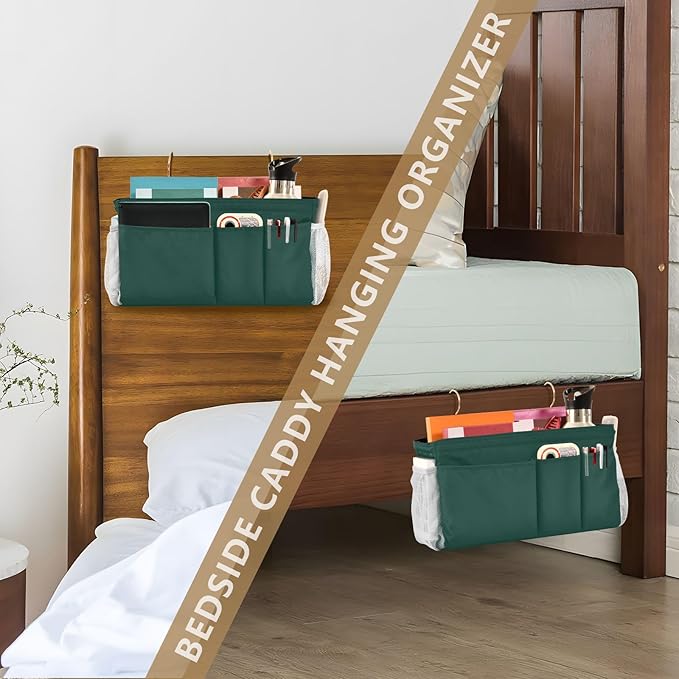 KOPIRIT Navy Cyan Bedside Caddy Storage Bag Bedside Organizer - Image 7