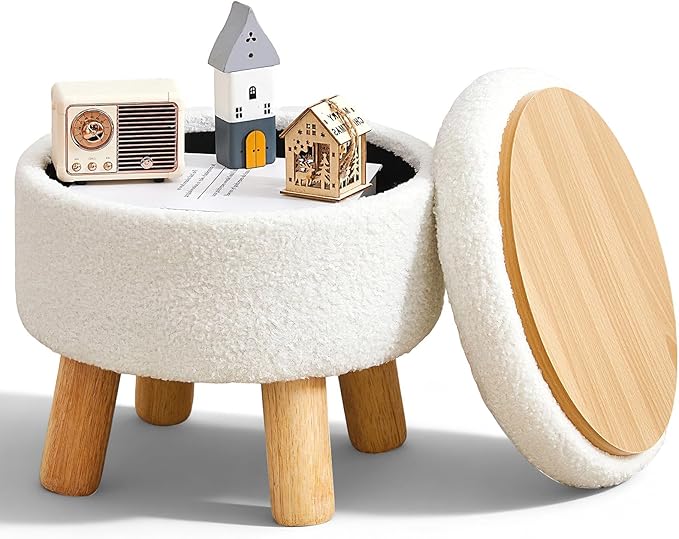 FIMIVIBI Small Ottoman with Storage, Small Storage Ottoman Round, Sherpa Foot by FIMIVIBI