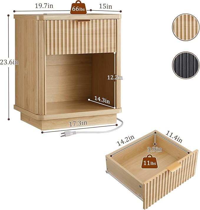 LYNCOHOME Fluted Nightstand Set of 2 - Image 3