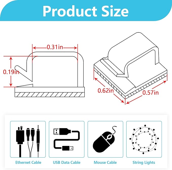 Abnii 100PCS Adhesive Cable Clips, Wire Holder Organizer Cord Management - Image 2