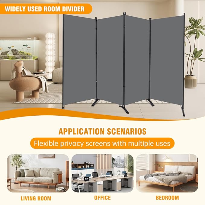 4 Panel Folding Privacy Screens, 6 FT Tall Wall Divider - Image 7