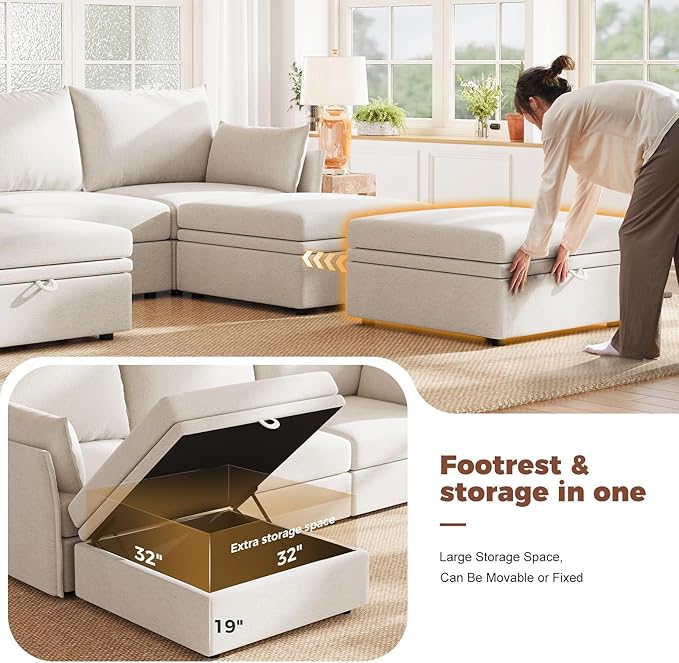 ABCASA Oversized Loveseat Sofa, Modern Modular Sectional Couch White Fluffy - Image 4