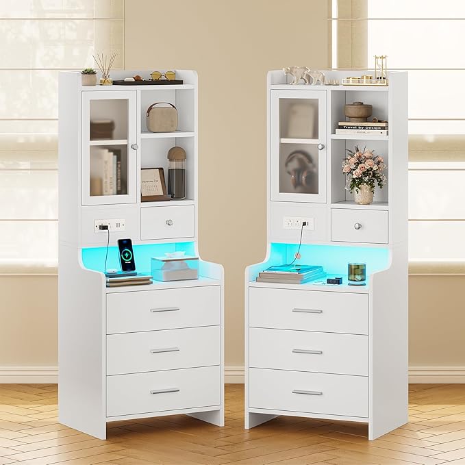 ADORNEVE Tall Night Stand with Charging Station and LED Lights, 49.2" - Image 8