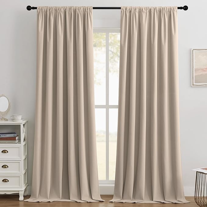 Joydeco Beige 100% Blackout Curtains 102 Inch 2 Panels, Luxury Thermal Beige by JOYDECO