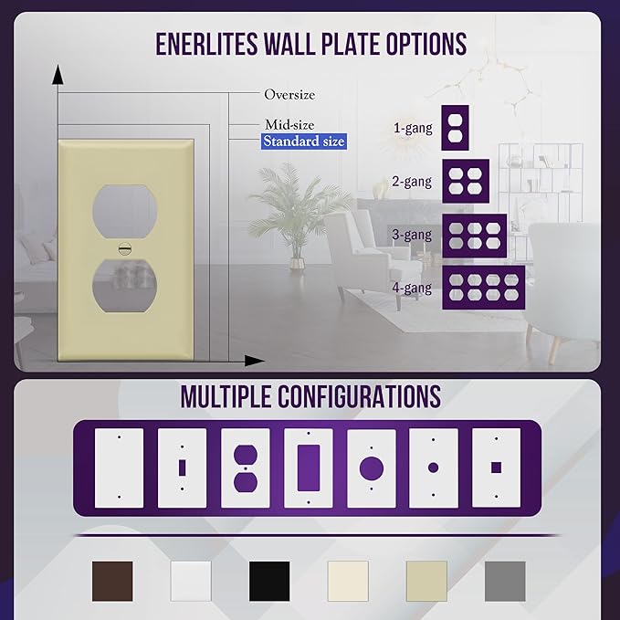 Enerlites 8821-I Duplex Receptacle Outlet Wall Plate, Standard Size 1-Gang - Image 5