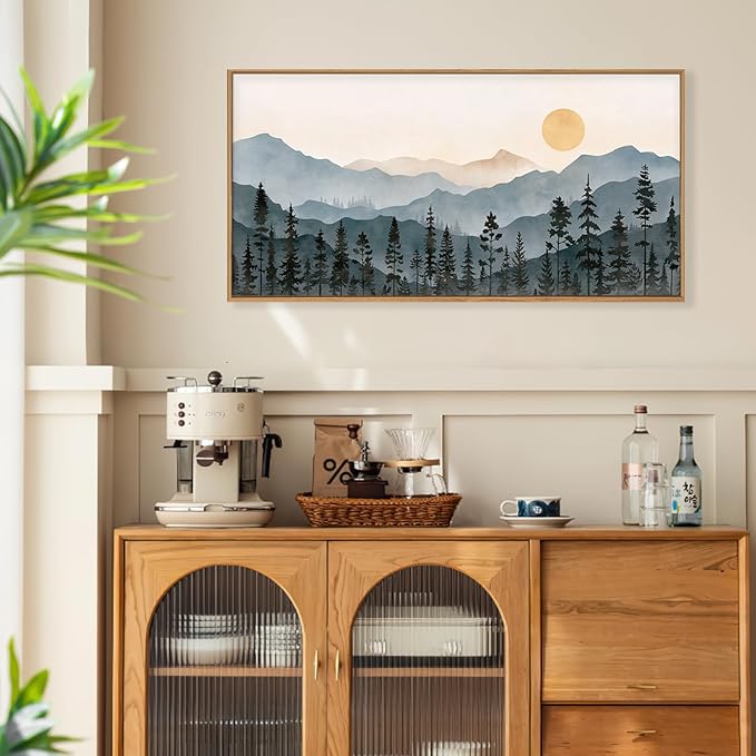 LHIUEM Boho Mountain Framed Canvas Wall Art Set, Forest Pine Tree Wall Decor - Image 4