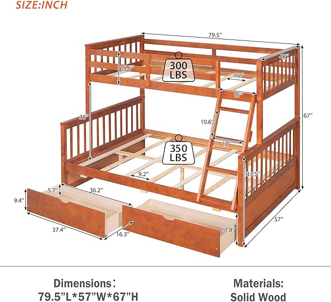Merax Wood Bunk Bed with Drawers, Convertible Wood Bunk Bed with Ladders and - Image 2