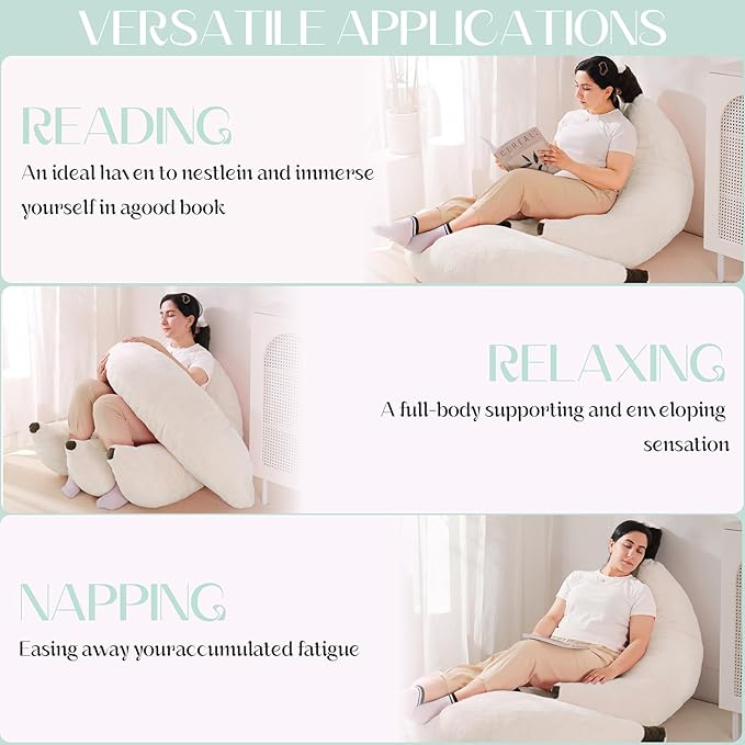 Banana Bean Bag Chair with Ottoman, Floor Sofa Bed with Footrest, Comfy - Image 5