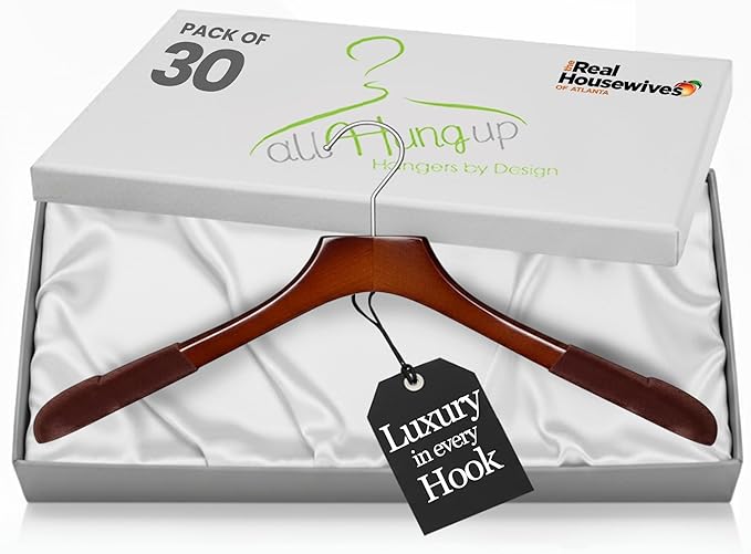 Premium Luxe Wooden Hangers for Women, Wide Shoulder Design for Dresses by AllHungUpHangers