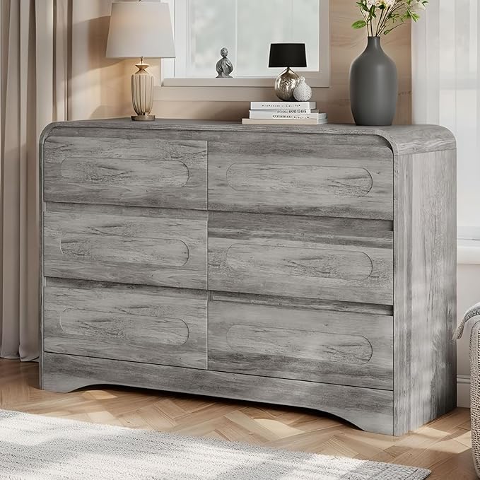 Dresser for Bedroom with 6 Drawers, Wood Closet Clothes Storage Dressers by SOLACEFURNITURE