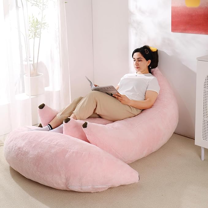 Banana Bean Bag Chair with Ottoman, Floor Sofa Bed with Footrest, Comfy - Image 6