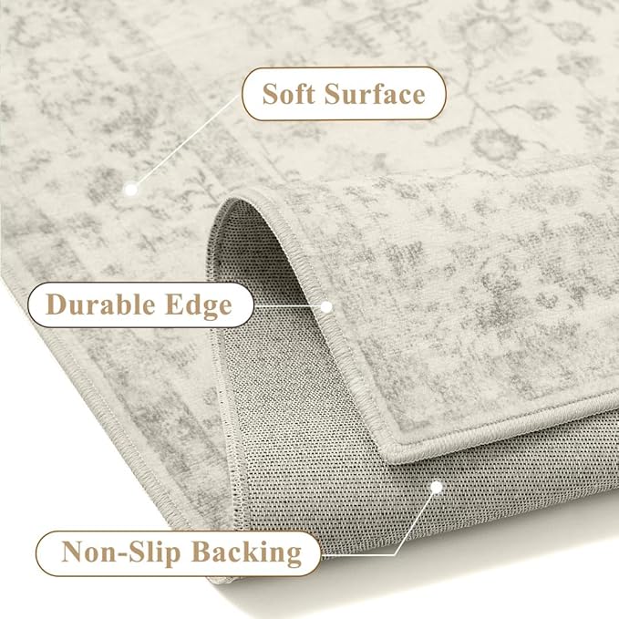 3x5 Grey Area Rug Non Slip Vintage Office Entryway Rug Distressed Machine - Image 6