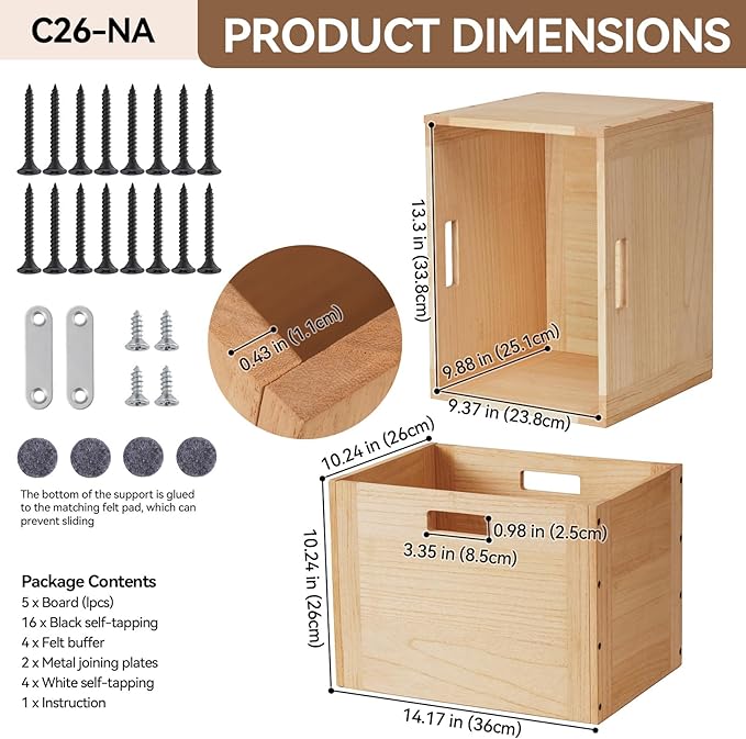 KIRIGEN Stackable Wood Storage Cube /Basket/ Bins Organizer - Image 6