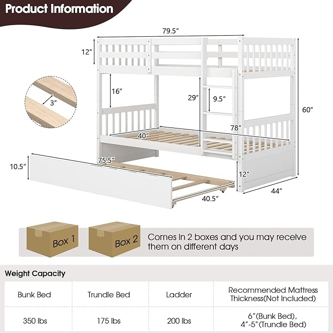 KOMFOTT Wood Twin Over Twin Bunk Bed - Image 2