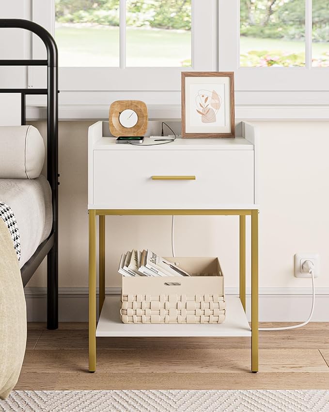 Masupu Nightstand with Charging Station, 3-Tier Modern Bedside Night Stand with by Masupu