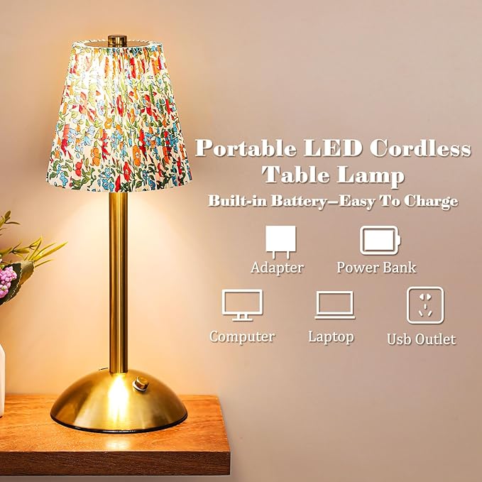 Liliful 2 Pcs Cordless Table Lamp Rechargeable Touch LED Small Gold Portable - Image 3