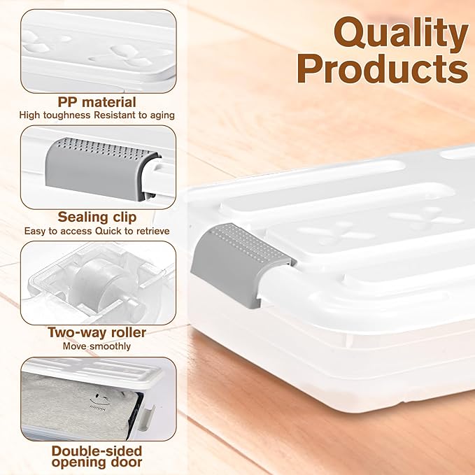 4 PCS*37 Qt Wheeled Latching Under Bed Storage, Stackable Bin - Image 3