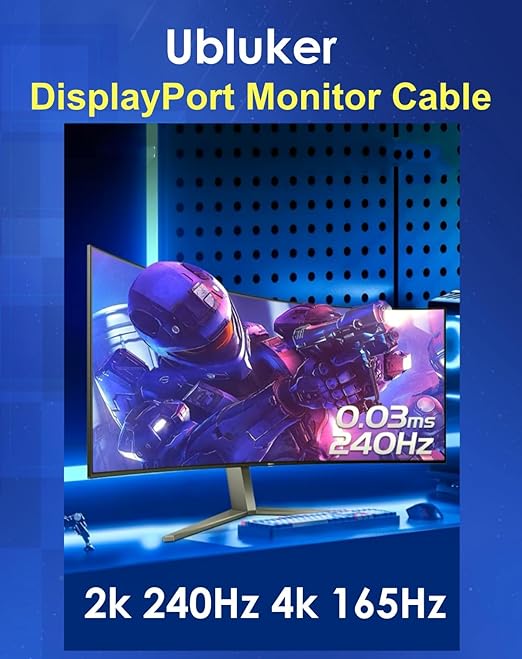 Ubluker 10K 8K DisplayPort 2.1 Cable 54Gbps 5 FT, Certified DP to DP Cord 4K - Image 4
