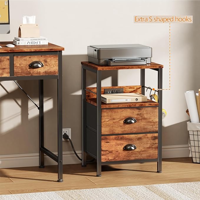 Furologee Nightstand Set of 2, Rustic Brown, - Image 7