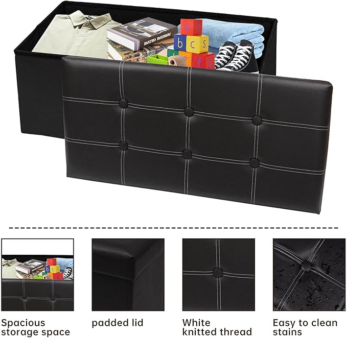 xupersodys 30 Inches Folding Storage Ottoman Bench, Faux Leather Footrest - Image 5