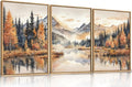LHIUEM Large Neutral Mountain Framed Canvas Wall Art, Nature Foggy Forest Wall by LHIUEM