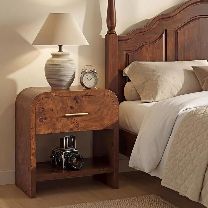 Night Stand 1-Drawer and 1 Storage Shelf Nightstand 24" H Metal Handle Modern - Image 3