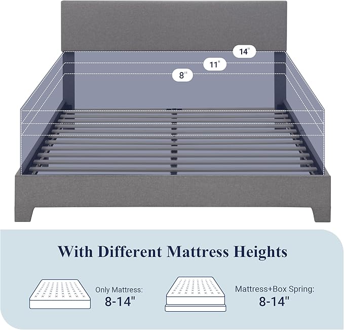 Allewie Queen Bed Frame with Upholstered Adjustable Headboard, Platform Bed - Image 7
