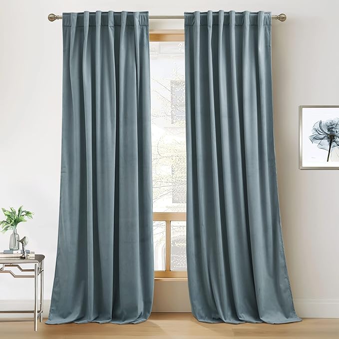 RYB Home Stone Blue Velvet Curtains by RYBHOME