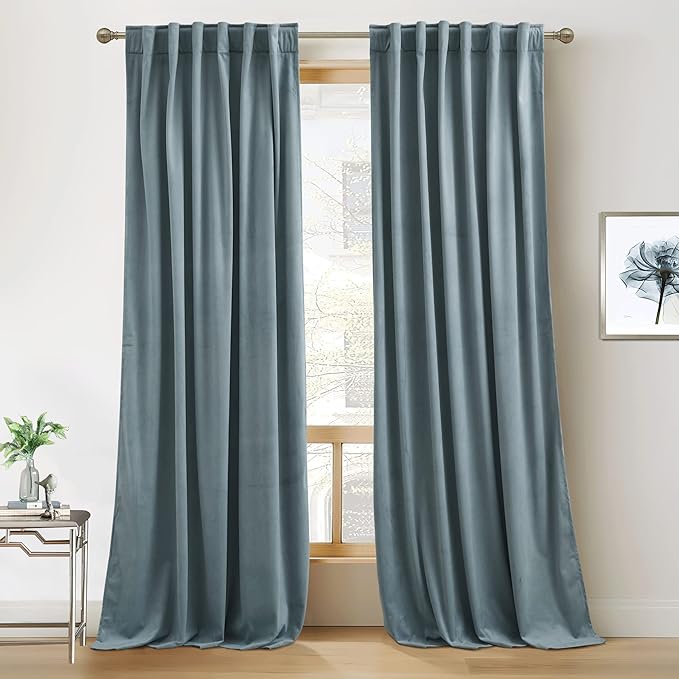 RYB HOME Velvet Curtains 102 inches Long, Back Tab Room Darkening Noise by RYBHOME