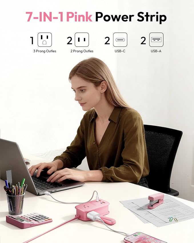 NTONPOWER GAN Ultra 65W Pink Fast Charging Station, Travel Power Strip - Image 3