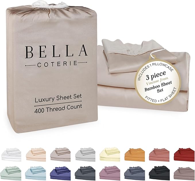 Bella Coterie Luxury Bamboo Viscose Twin Size Sheet Set | 100% Organically by BC