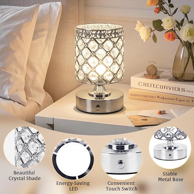 TOBUSA 6000mAh Crystal Battery Operated Lamp, Portable Bedside Touch Small Desk - Image 5