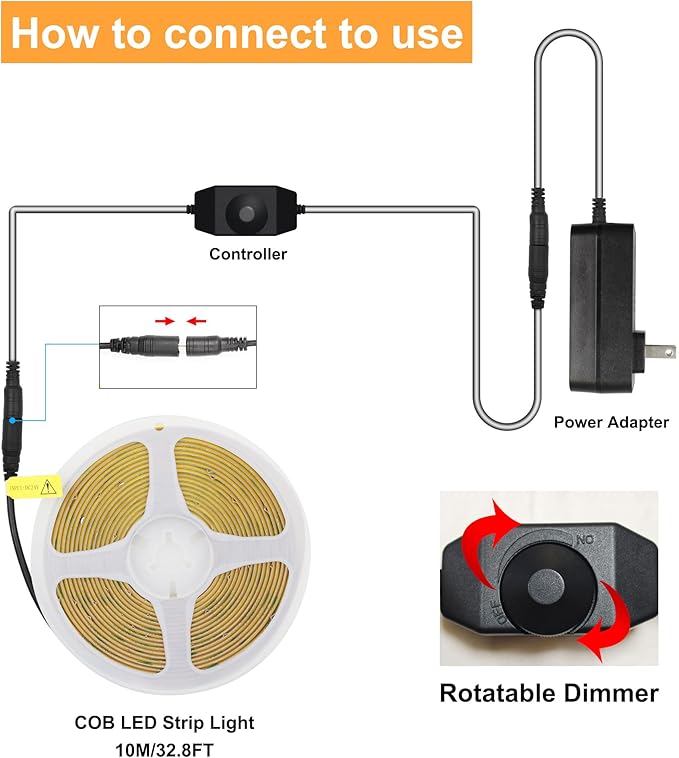 COB LED Strip, Daylight White 6000K LED Light Dimmable LED Strip, 8mm Width - Image 4