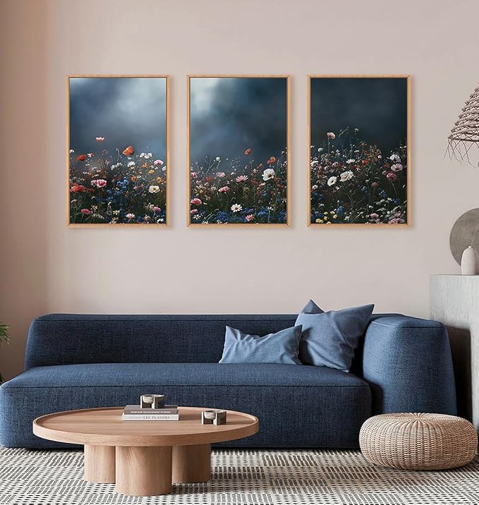 LHIUEM Large Nature Moody Floral Framed Canvas Wall Art, Abstract Dark Wall - Image 2