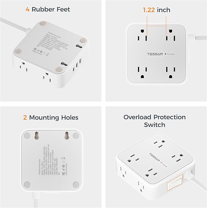 TESSAN 10 Ft Surge Protector Power Strip, 3 USB 8 Outlets, Flat Plug Extension - Image 7