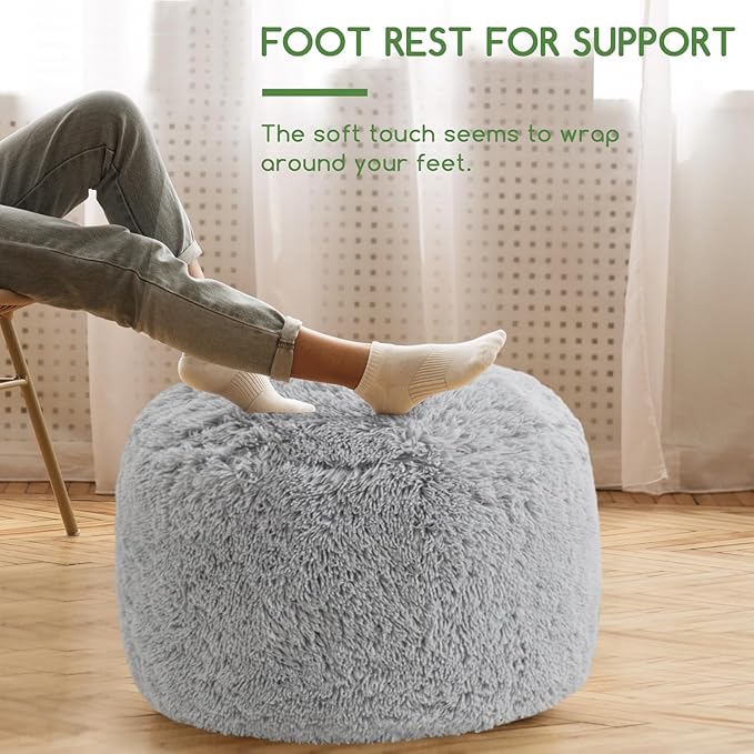HIGOGOGO Round Stuffed Pouf Ottoman, Long Faux Fur Poufs - Image 4