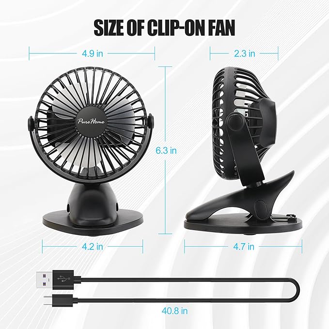 Portable Clip Fan Battery Operated, 3 Speeds USB Rechargeable Mini Table Fan - Image 7