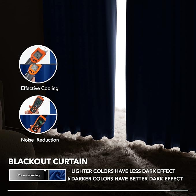 Deconovo Blackout Curtains, Thermal Insulated, W52 x L54 2 Panels, Back Tab - Image 5