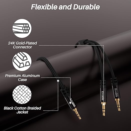 Kxable 1/8 Inch TRS Stereo Y Splitter Cable 2FT, 3.5mm Male to 2-Male - Image 7