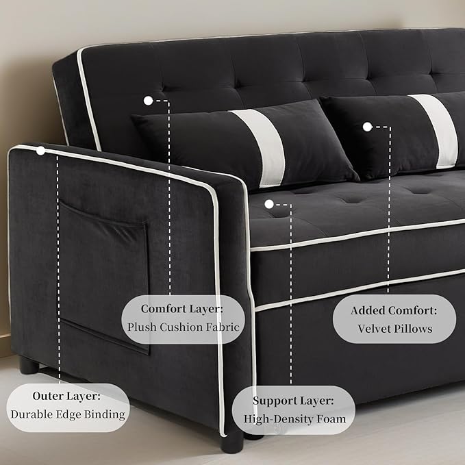 Convertible Sofa Bed, 3-in-1 Loveseat Futon Sofa Bed - Image 8