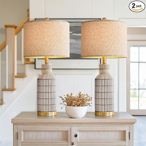 25" Table Lamps Set of 2, Modern Ceramic Bedside Lamps by USumkky